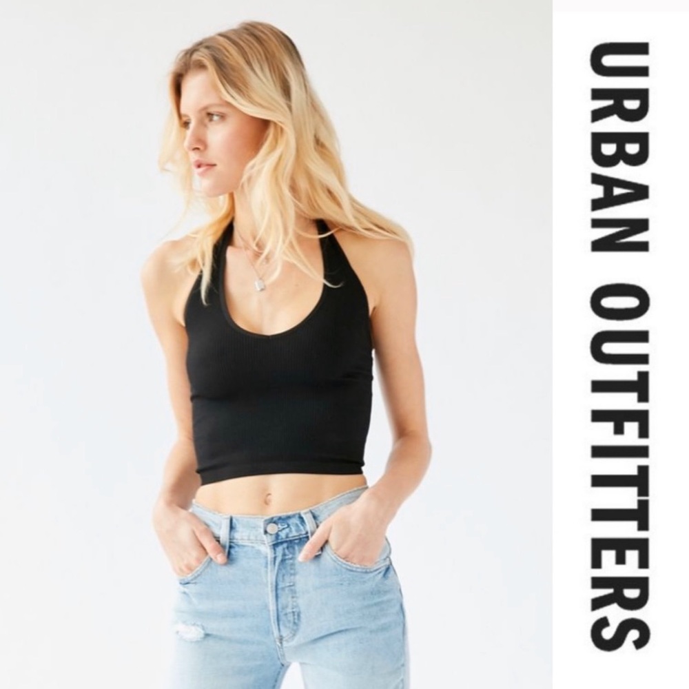 Urban Outfitters Ribbed Black Halter Crop Top